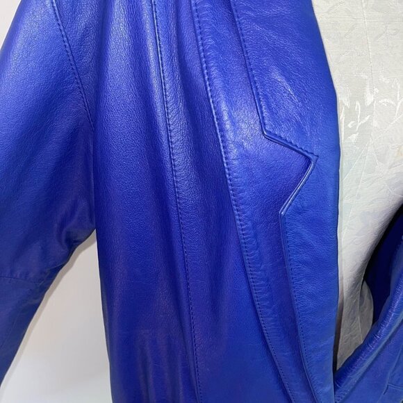 d'Linea Womens Leather Jacket Blue Size Small Vintage Oversized Made In Korea - Picture 9 of 13